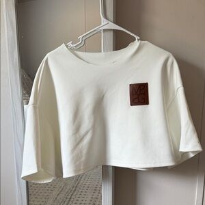 Chic Cream Crop Top with Brown Patch